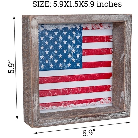 4th of July Frame Metal USA Flag Block Sign American Table Patriotic Wood Decor - Picture 8 of 8